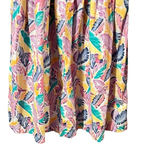 VINTAGE 80S MIDI SKIRT TROPICAL FLORAL PRINT COLORFUL PASTELS POCKETS XS - Picture 6 of 10